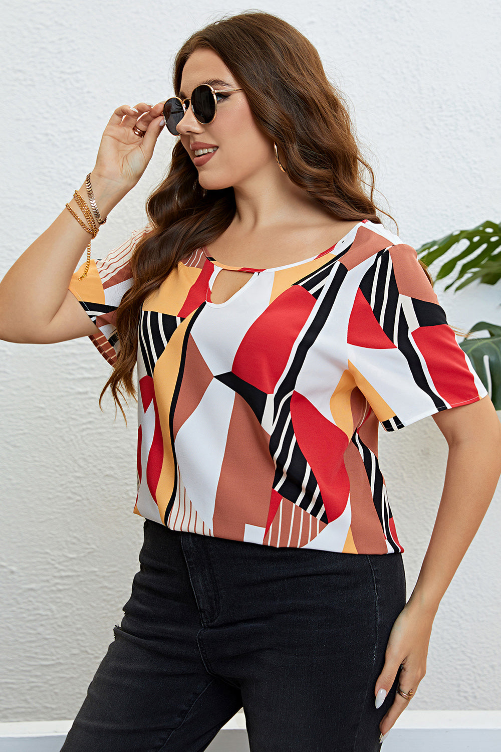 Cutout Short Sleeve Blouse